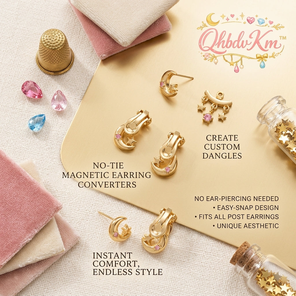 QhbdvKm™ Magnetic Earring Converters for Pierced Ears - No-Pierce Easy-Snap Clip-On Earring Backs, Celestial Moon & Star DIY Jewelry Findings for Custom Dangles, Instant Comfort Earring Converters
