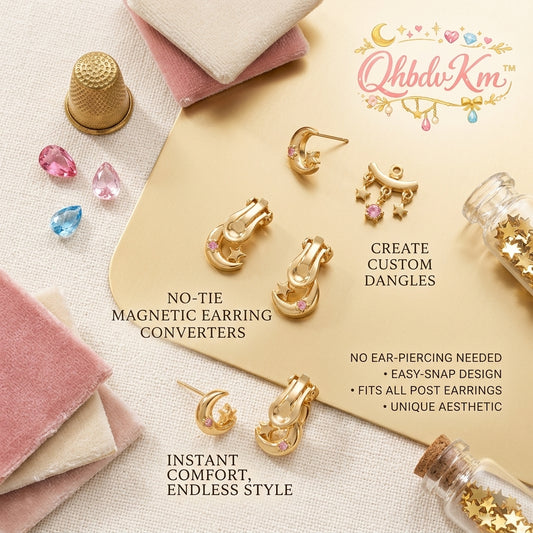 QhbdvKm™ Magnetic Earring Converters for Pierced Ears - No-Pierce Easy-Snap Clip-On Earring Backs, Celestial Moon & Star DIY Jewelry Findings for Custom Dangles, Instant Comfort Earring Converters