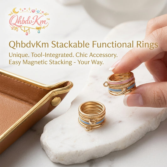 QhbdvKm™ Magnetic Stackable Functional Rings – Unique Modular Jewelry with Tool-Integrated Design, Chic Gold-Tone Stackable Rings for Versatile Everyday Wear