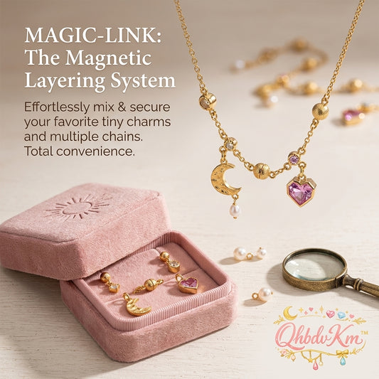 QhbdvKm™ MAGIC-LINK Magnetic Layering Necklace System – Effortless Customizable Gold Chain with Interchangeable Charms